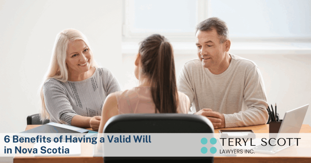 A husband and wife meet with their lawyer to draft a will. 