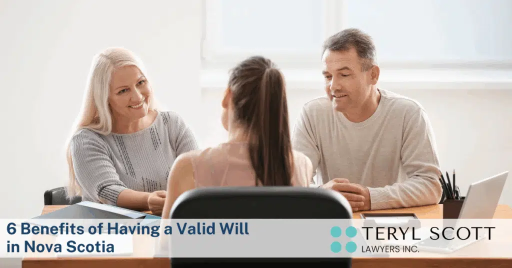 A husband and wife meet with their lawyer to draft a will. 