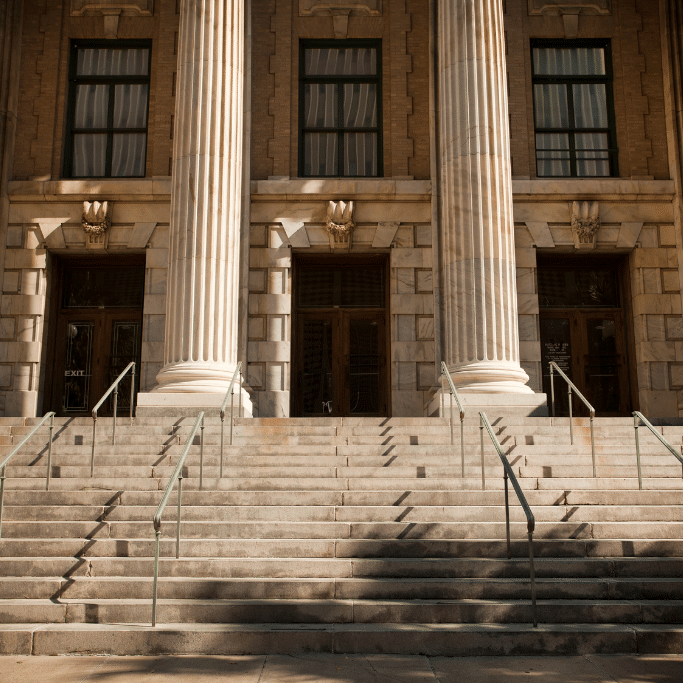 A picture of courthouse steps where a civil litigation case may take place.